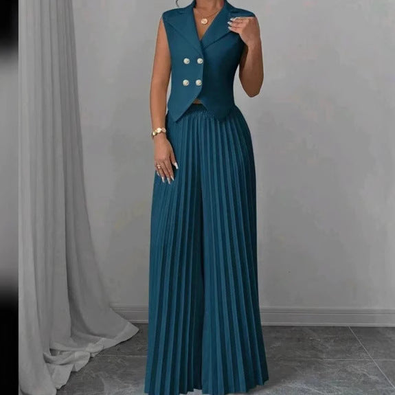 Women's Fashion Vest & Pleated Skirt Pants Set – Trendy Two-Piece Outfit