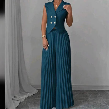 Women's Fashion Vest & Pleated Skirt Pants Set – Trendy Two-Piece Outfit