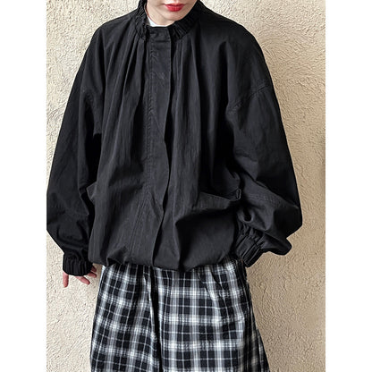 Women's Stand Collar Zip-Up Cotton Jacket-Black-M-Free Shipping Leatheretro