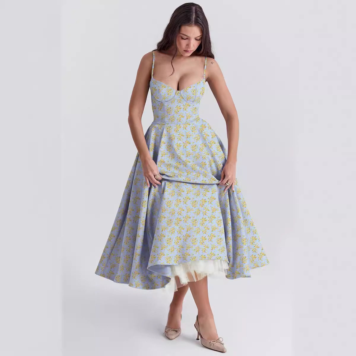 Elegant Princess Gown - French Chiffon Tiered Strapless Ball Gown Dress for Women