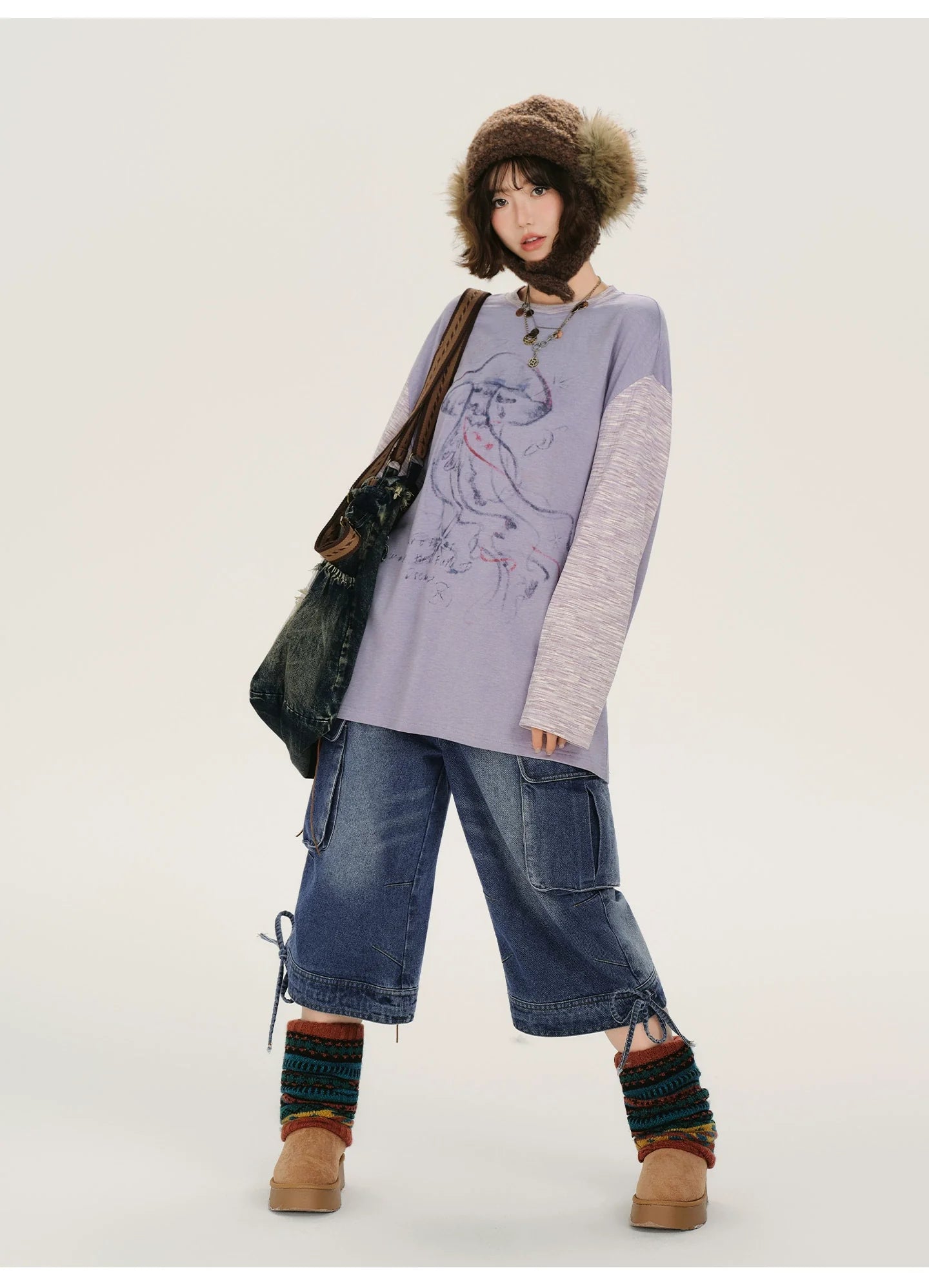 Girlyhalo Retro Color-Block Jellyfish Print Long Sleeve T-Shirt