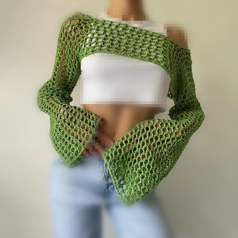 Sexy Hollow Knit Long Sleeves Top