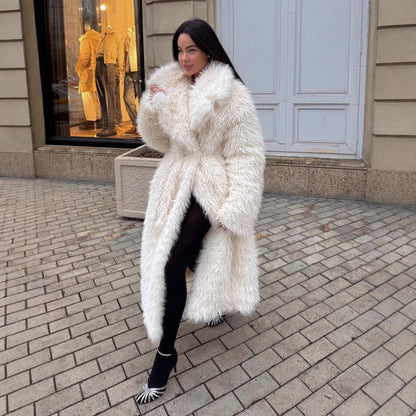 White Knee-Length Faux Fur Coat – Thick & Elegant Toca Eco-Friendly Faux Fur Jacket