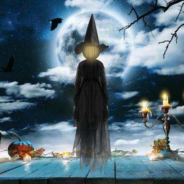 Voice-Activated Colorful Glowing Halloween Witch Set - 3 Hand-Holding Witches with Bonus Ghost