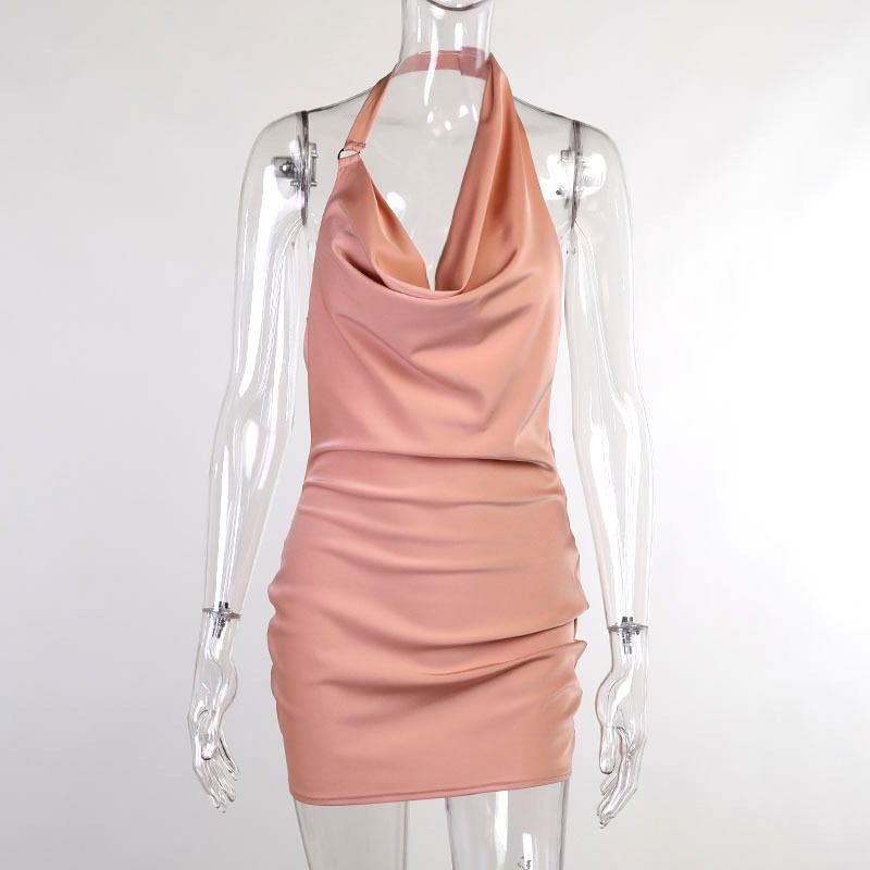 Sexy Halter Backless Satin Women Mini Dresses-Dresses-Free Shipping at meselling99