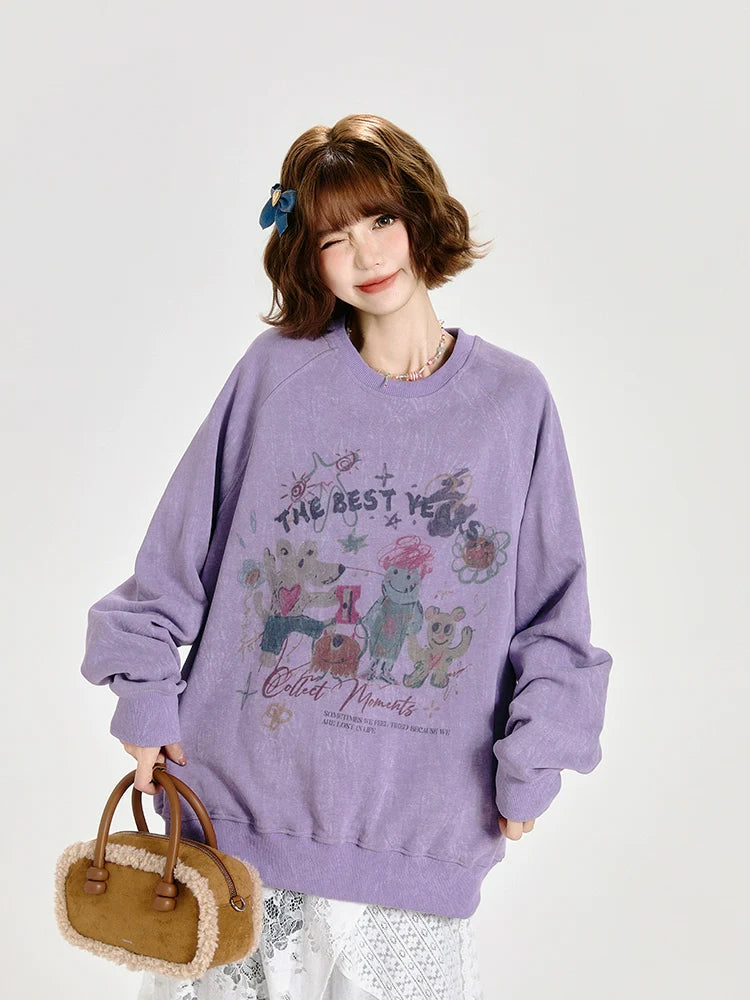 Girlyhalo Vintage Print Hoodie for Women-Purple-S-Free Shipping Leatheretro