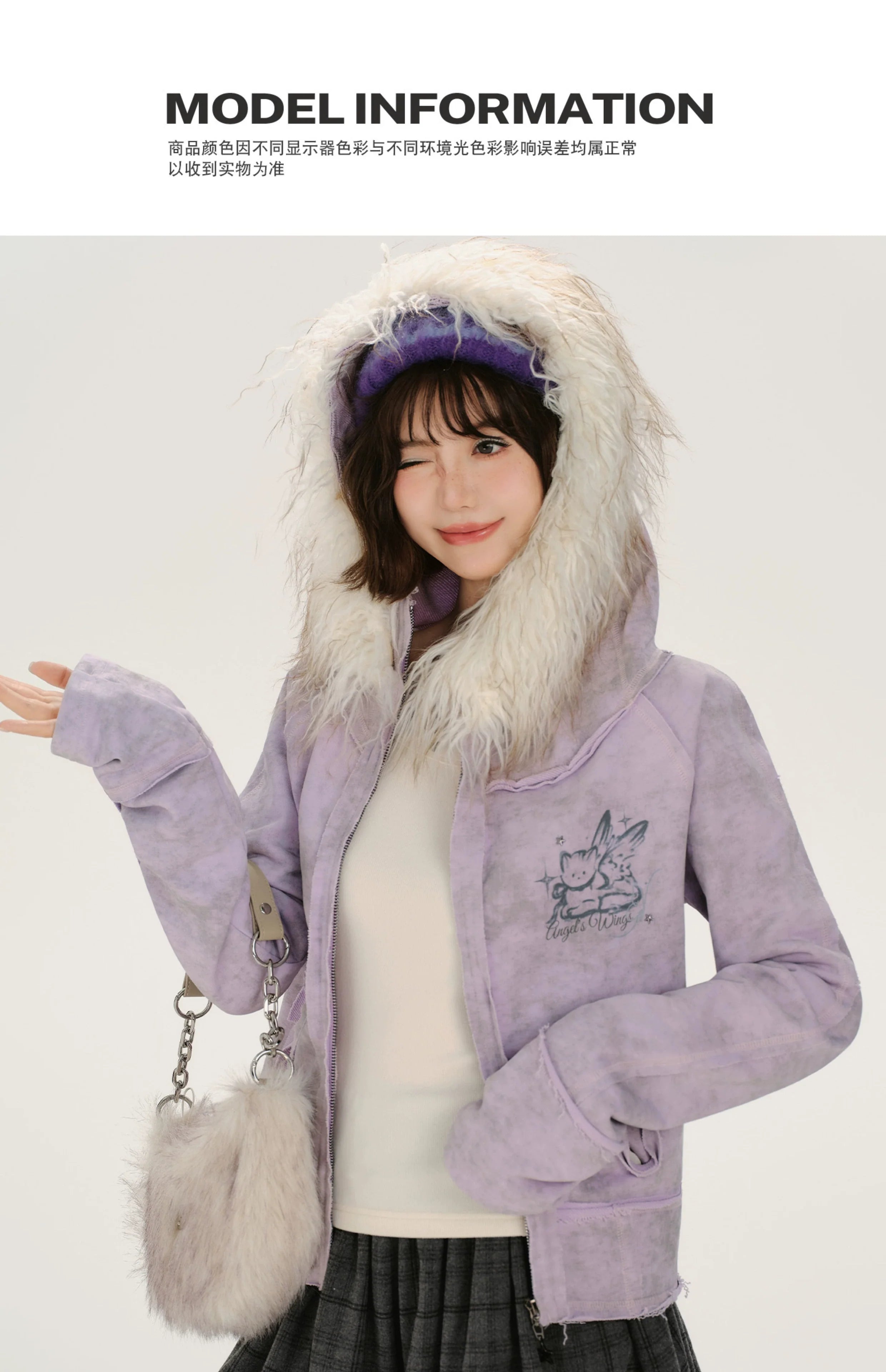 Girlyhalo Retro Tie-Dye Print Asymmetrical Design Women's Fall Coat with Fur Collar