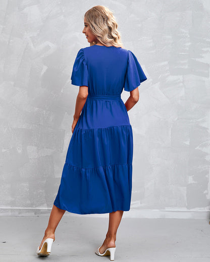 Women's Summer Solid Color V-Neck Short Sleeve Dress