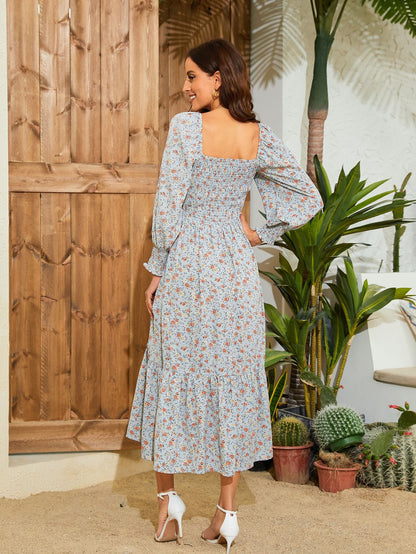 Women's Floral Print Square Neck Chiffon Dress