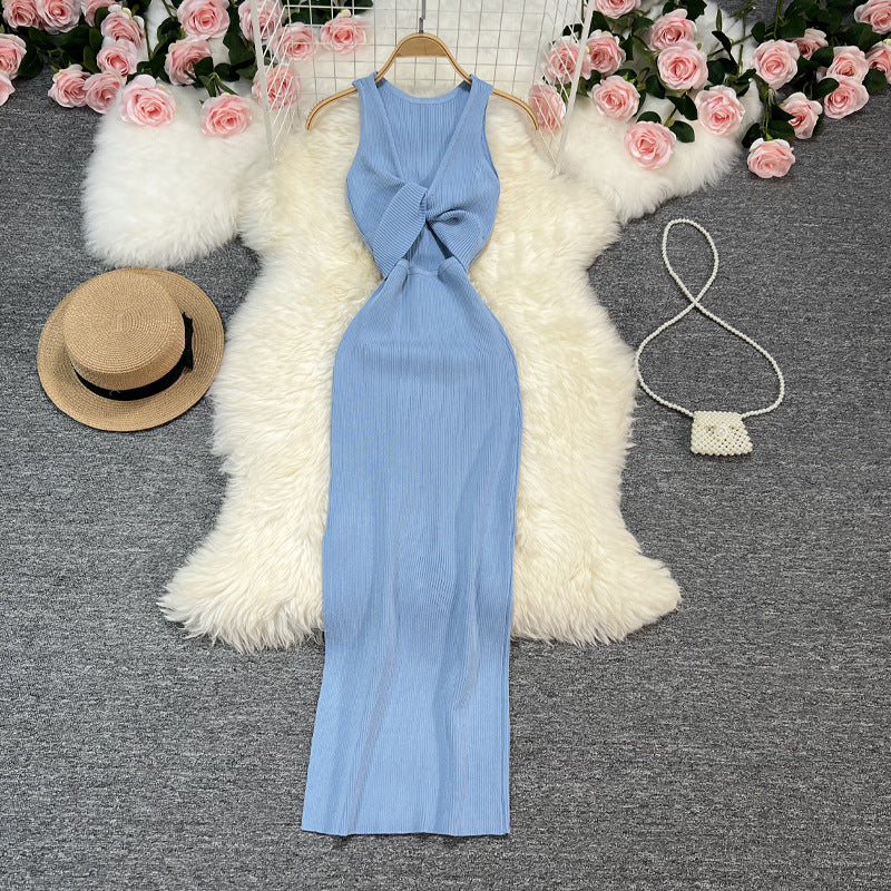 Sexy Summer Twist Designed Knitted Tank Top Elastic Dresses
