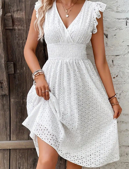 Women's Slimming V-Neck Plus Size Solid Color Dress