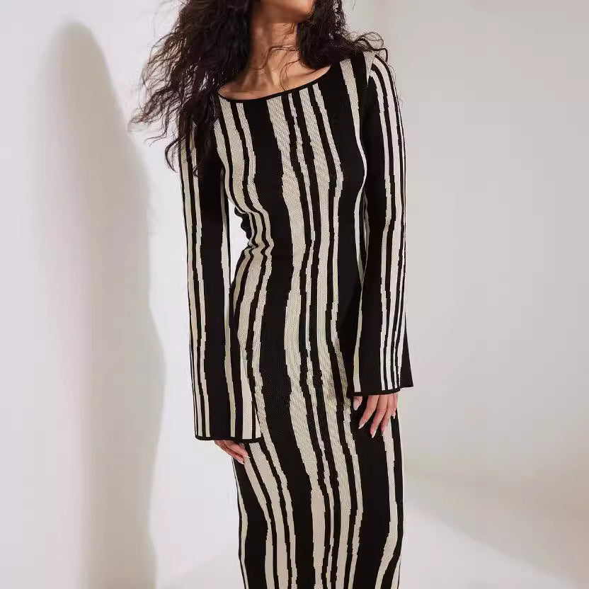 Spring Slim Fit Sweater Dress with Fashionable Print