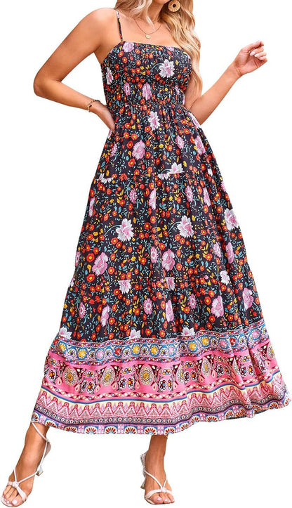 Vintage Bohemian Adjustable Straps Sleeveless Summer Dresses