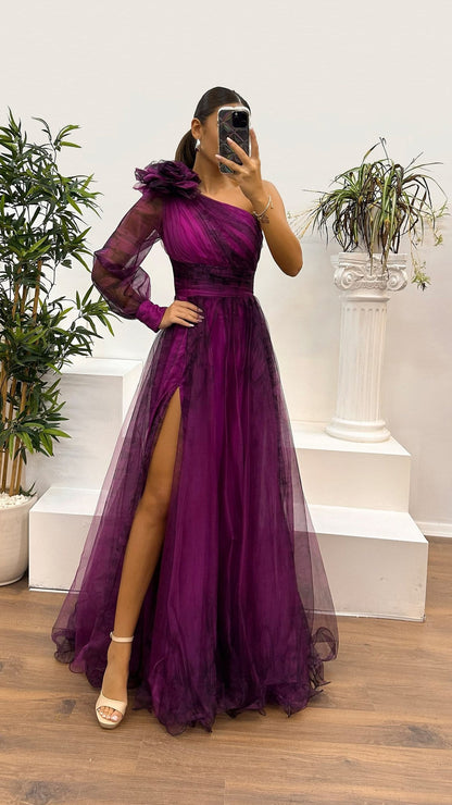 Off-Shoulder One Shoulder Print Dress – Stylish & Flowy Party Dress
