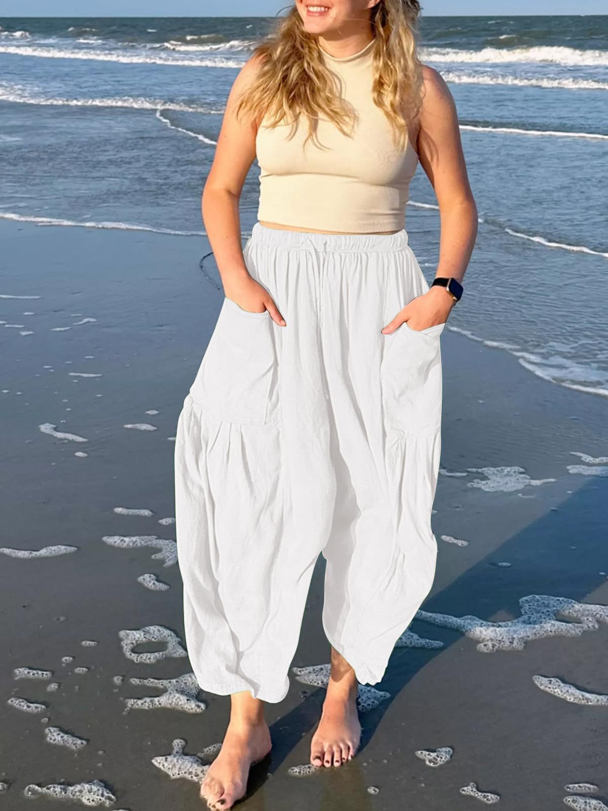 Casual Chiffon Collage Cotton-Linen Harem Pants