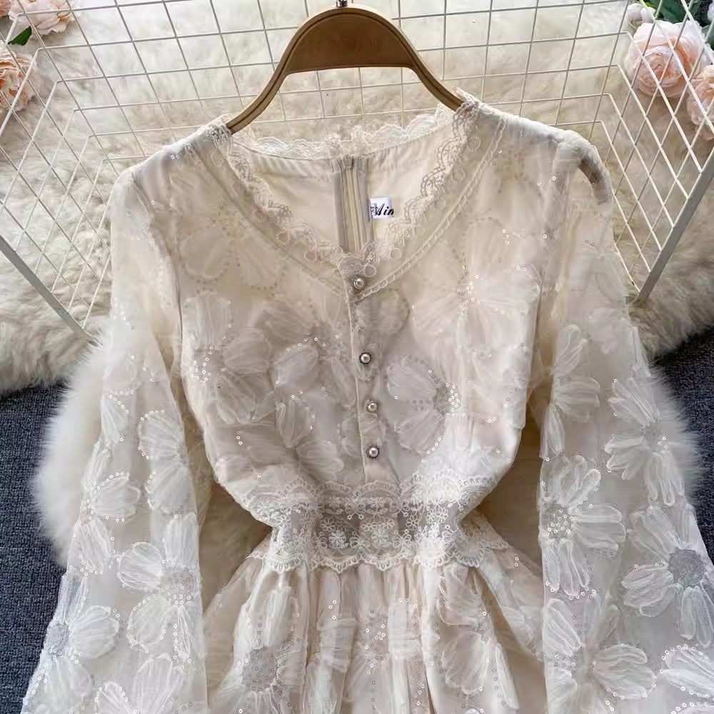 Elegant V-Neck Lace A-Line Dress