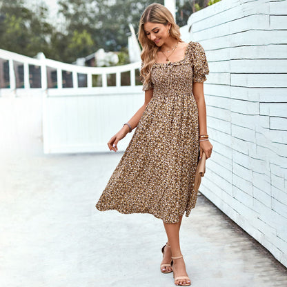 Elegant Square Neckline Summer Midi Dresses