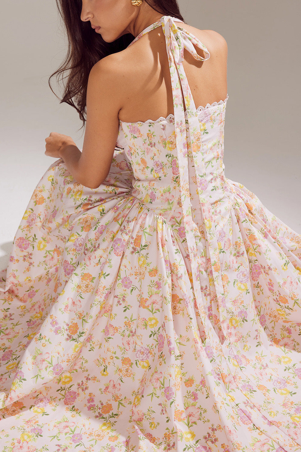 Women's Summer Floral Print Bodycon Halter Neck Maxi Dress