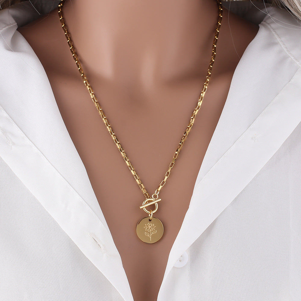 Designed Month Flowers Birthday Gifts Round Pendant Necklaces