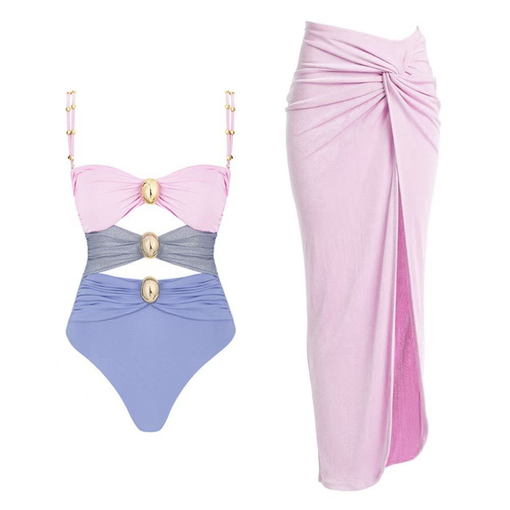 Women's Solid Color Bikini Skirt High-Waisted Swimsuit – Stylish One-Piece Swimsuit