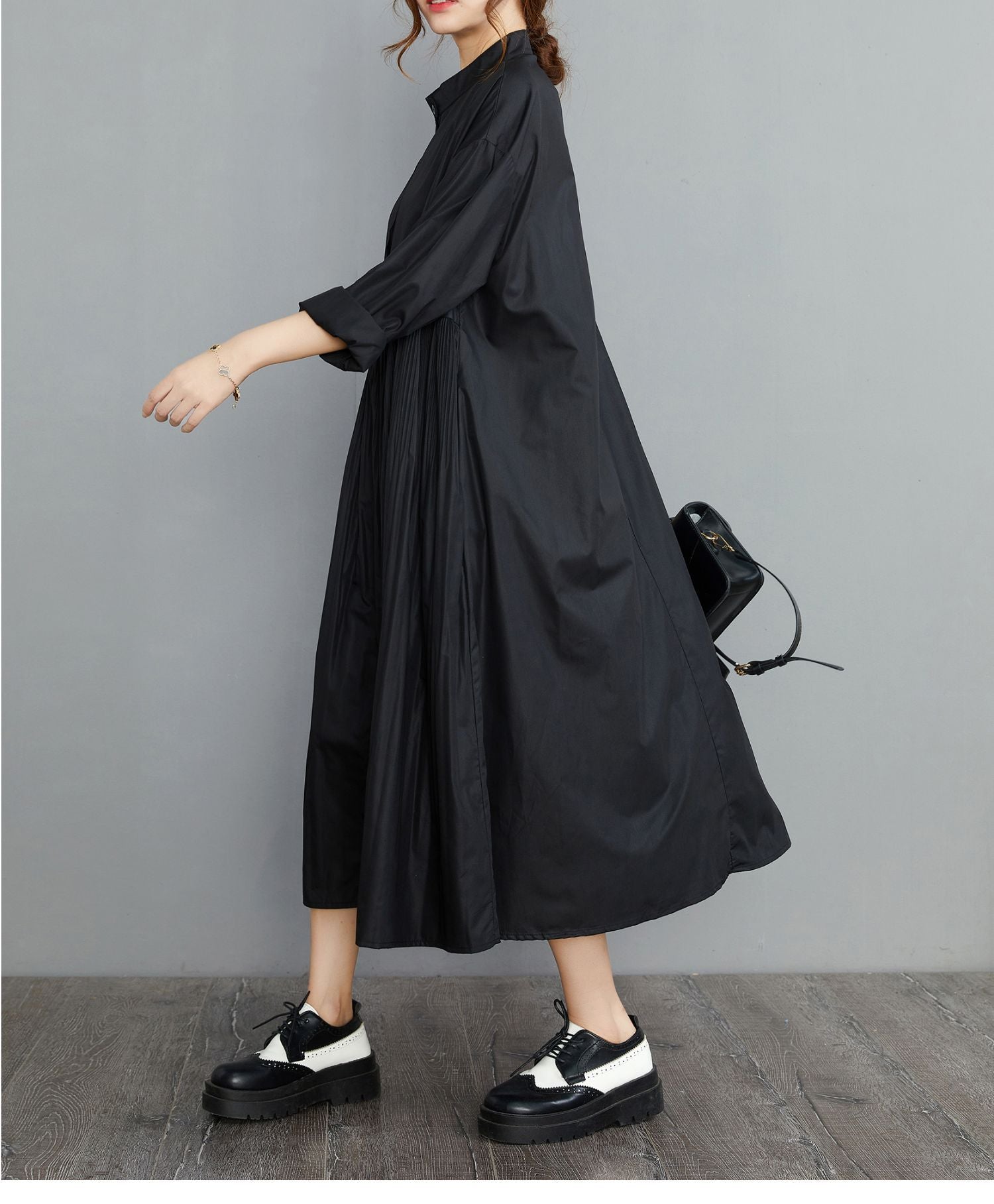 Vintage Stand Collar Plus Sizes Fall Shirts Dresses-Dresses-Free Shipping at meselling99