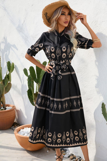 Women's Summer Boho Floral Print Short Sleeve Dress