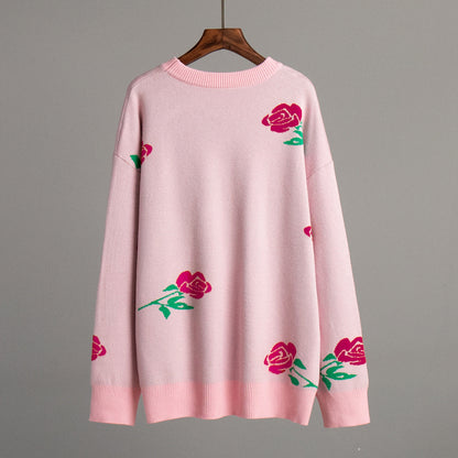 Fashion Rose Flowers Winter Knitted Women Sweaters