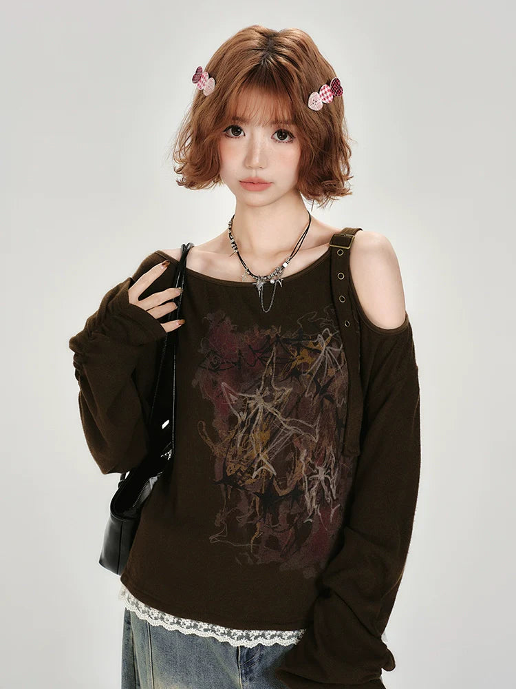 Girlyhalo Vintage Off-Shoulder Long Sleeve Top-As Photo-S-Free Shipping Leatheretro