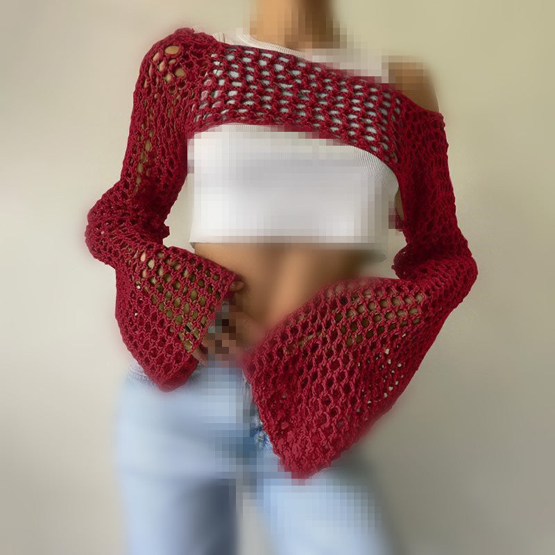 Sexy Hollow Knit Long Sleeves Top