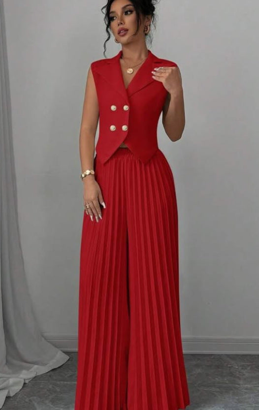 Women's Fashion Vest & Pleated Skirt Pants Set – Trendy Two-Piece Outfit