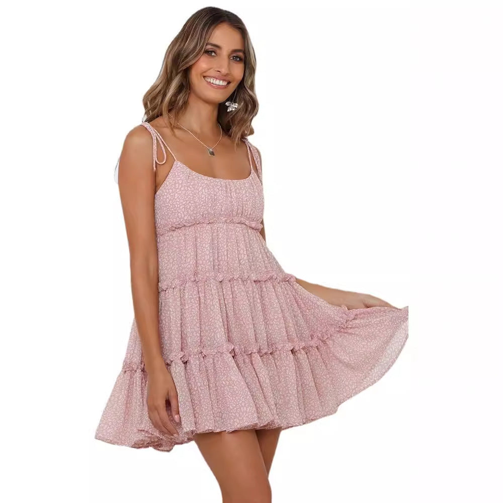Sexy Printed High-End Strappy Sundress for Women with Lining - Vacation Style