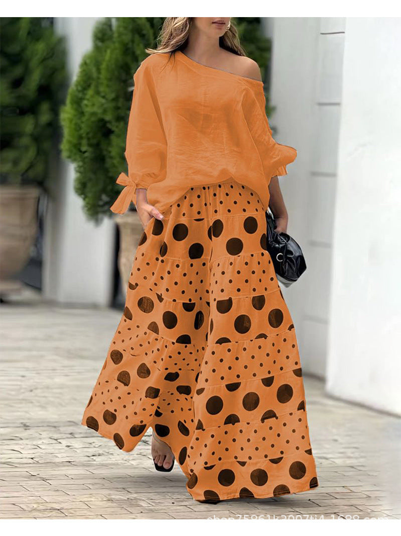 Fashionable 2-Piece Set: Printed Pants & Long Sleeve Top