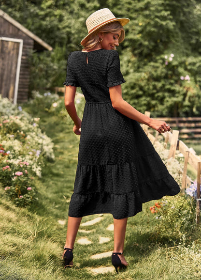 Elegant Short Sleeves Midi Dresses