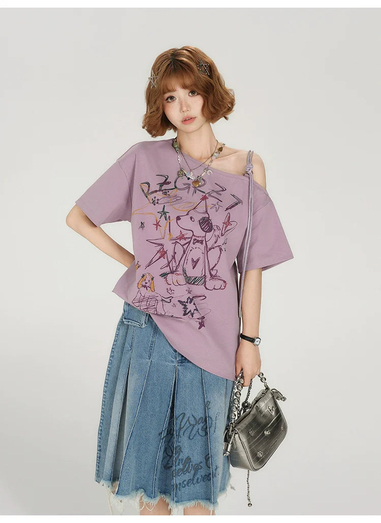 Girlyhaloy Vintage Off-Shoulder T-Shirt