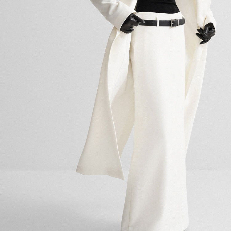 Designer A-Line White Low-Waist Midi Skirt – Unique Casual & Office Women's Skirt