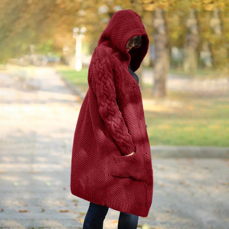 Women's Winter Hooded Single Button Slim Knit Sweater