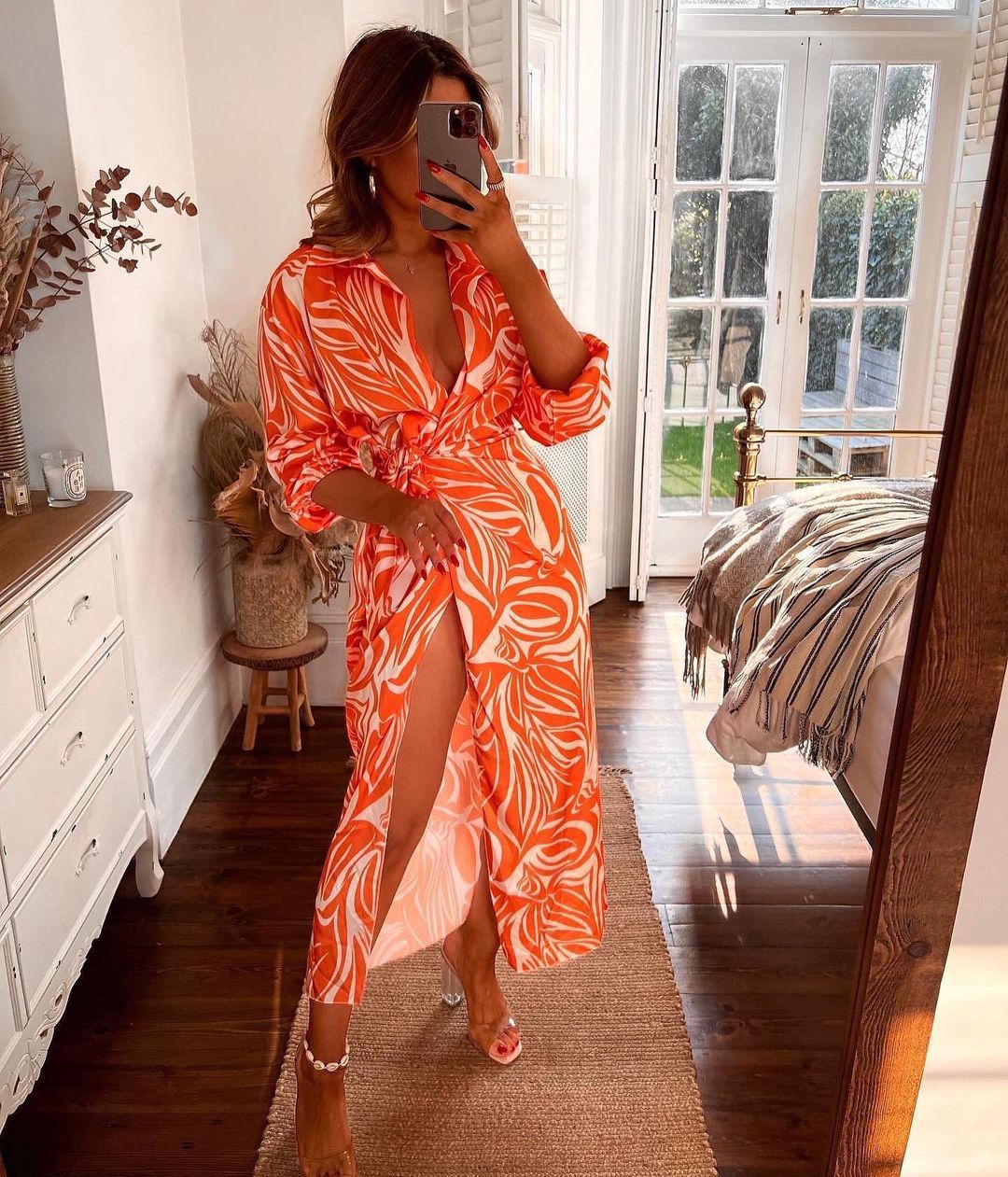 Fashion Floral Print Midi Length Dresses