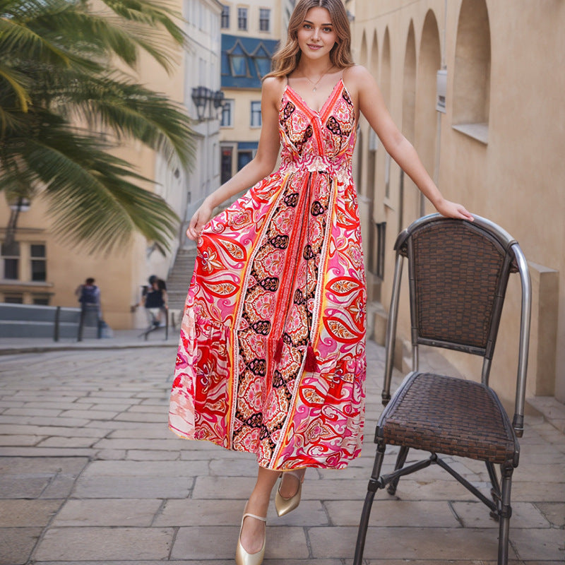 Bohemian Cotton Sleeveless V Neck Long Maxi Dresses