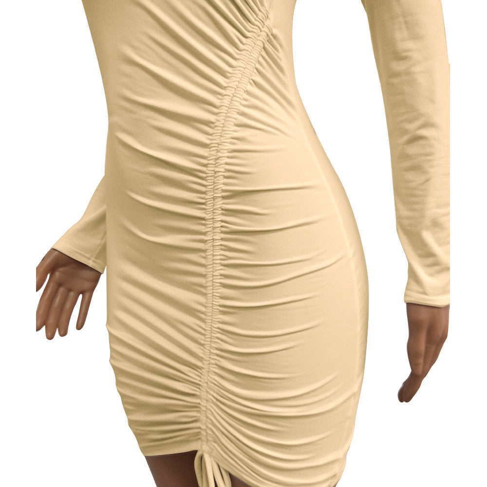 Sexy Long Sleeves Strawing Short Dresses-Sexy Dresses-Apricot-S-Free Shipping at meselling99