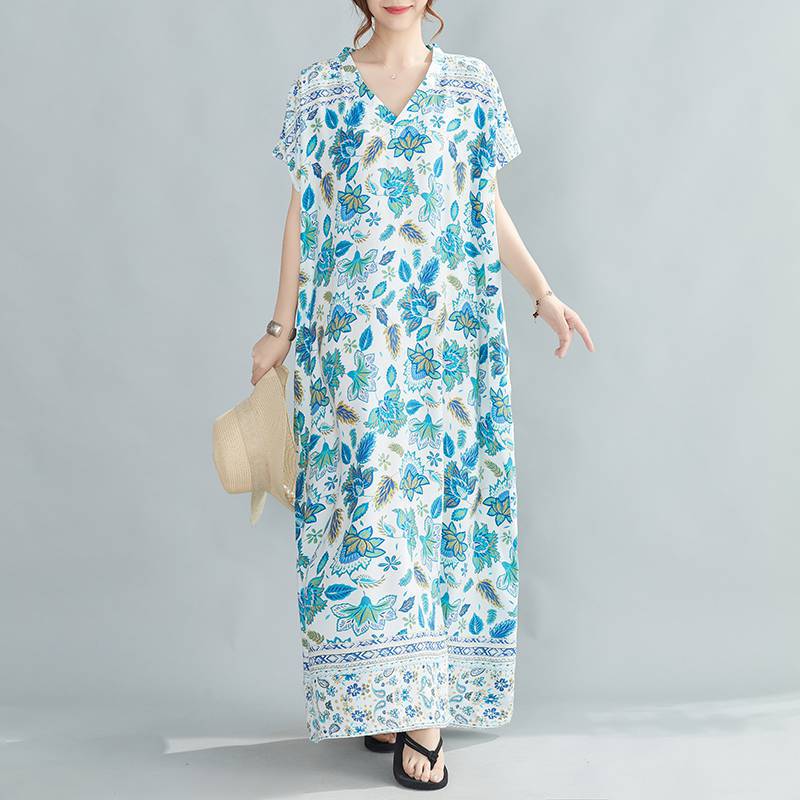 Women Summer Plus Sizes Long Dresses-Dresses-Floral Design-One Size (50-120 kg)-Free Shipping at meselling99