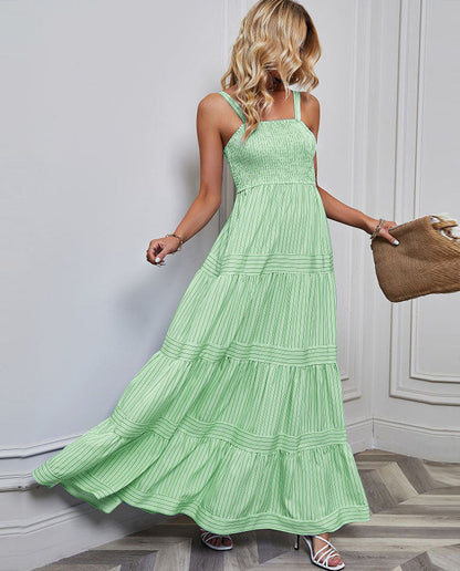 Women's Striped Vacation Dress with Sleeveless Design