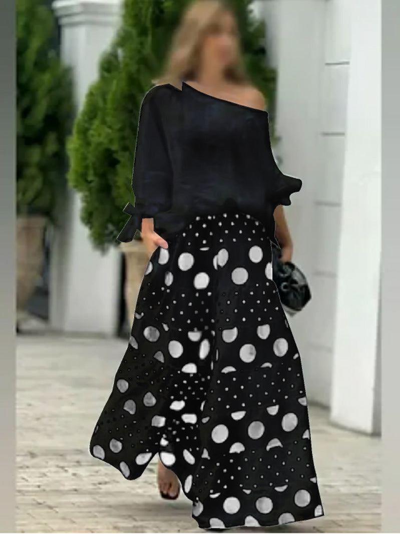 Fashionable 2-Piece Set: Printed Pants & Long Sleeve Top