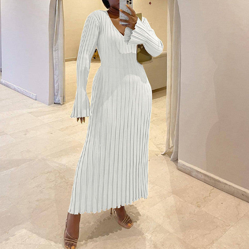 Women's Slim-Fit V-Neck Ribbed Knit Dresses