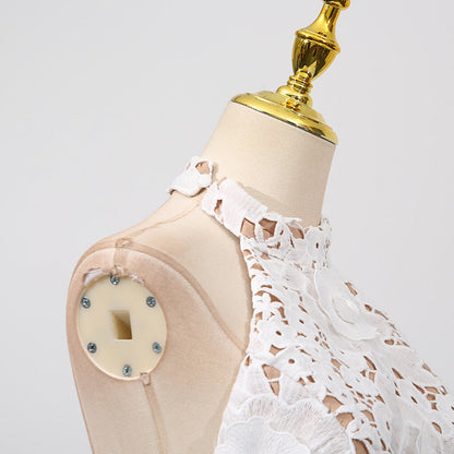 Retro Embroidery Backless Lace Panel Halter Maxi Dress