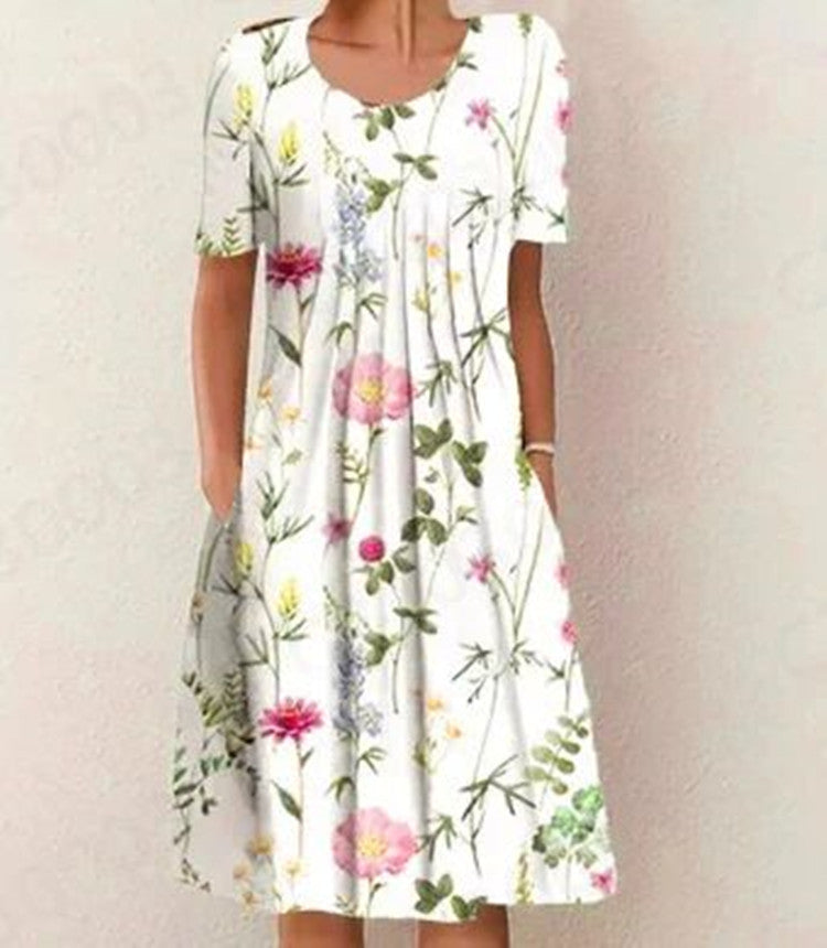 Plus Size Women's Floral Print Short Sleeve Dress