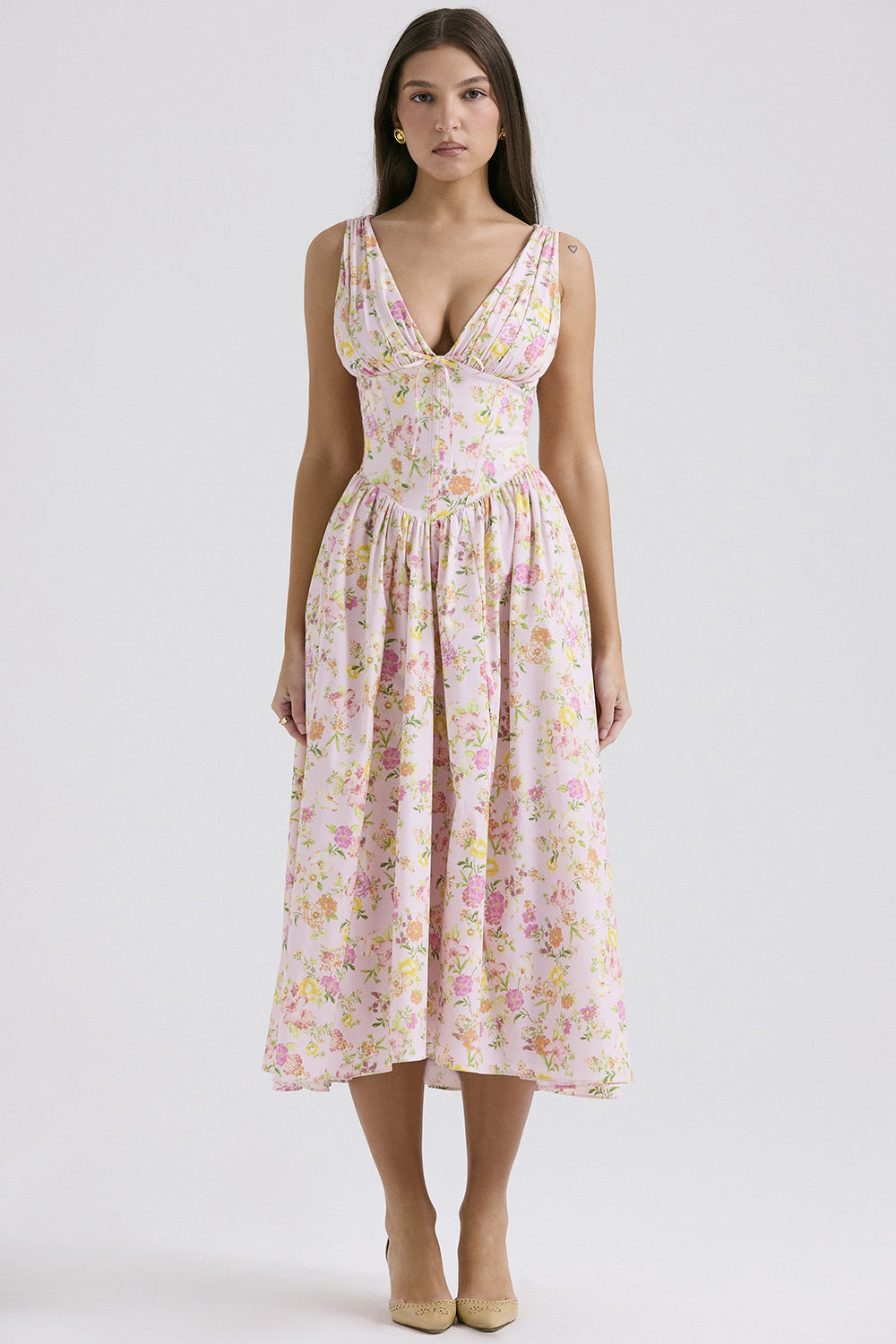 Elegant V-Neck Print Maxi Dress