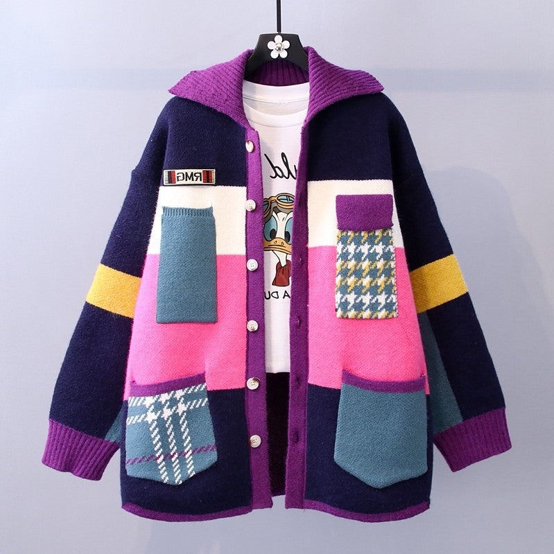 Plus Size Knit Cardigan Sweater – Loose Fit Slimming Design Women’s Top