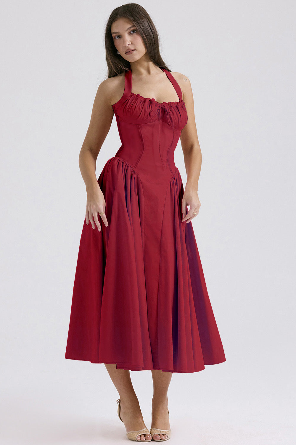 Women's Summer Floral Print Bodycon Halter Neck Maxi Dress