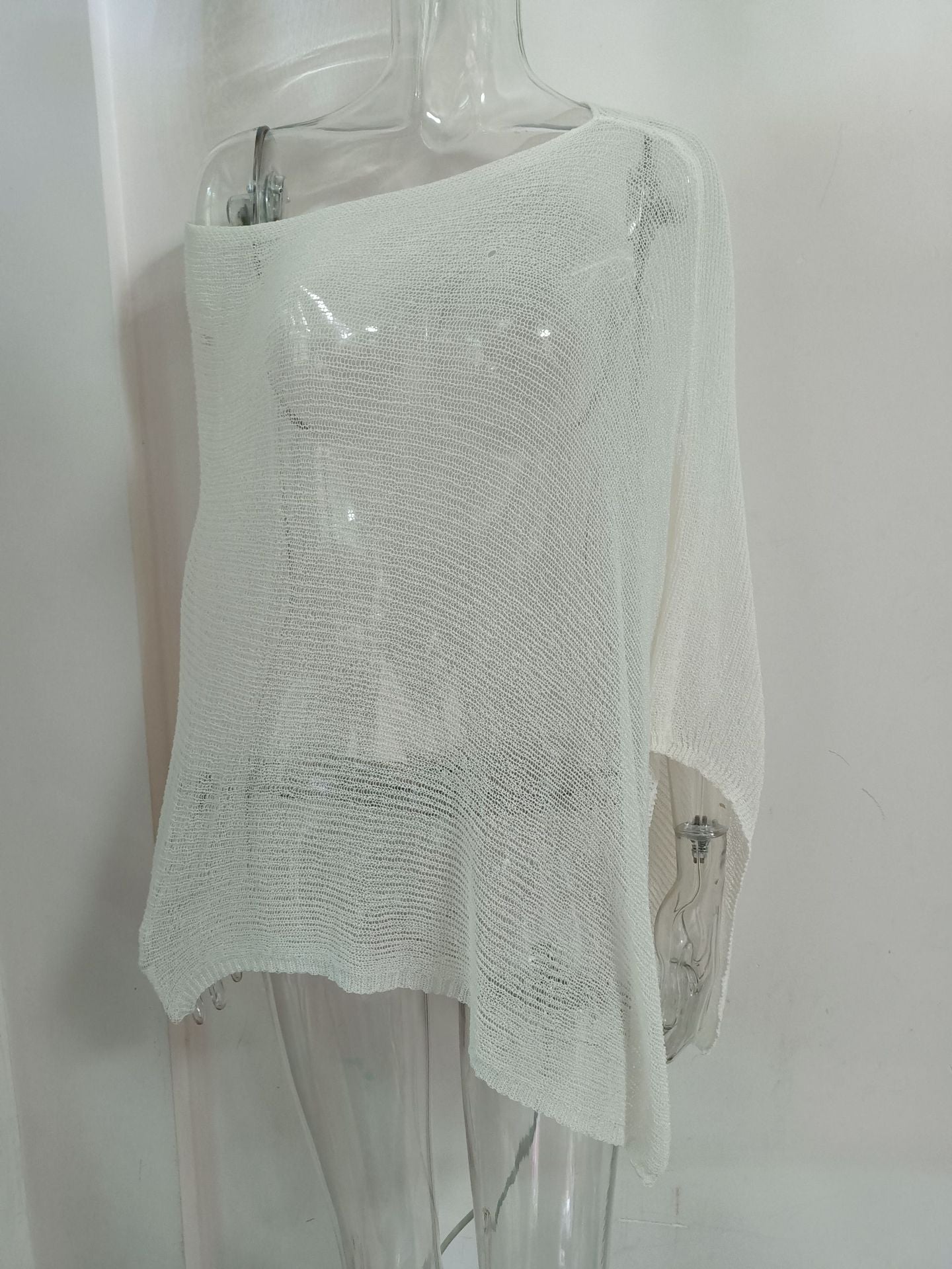 Women's Asymmetrical Cape Poncho – Lightweight Linen Knit Summer Cover-Up