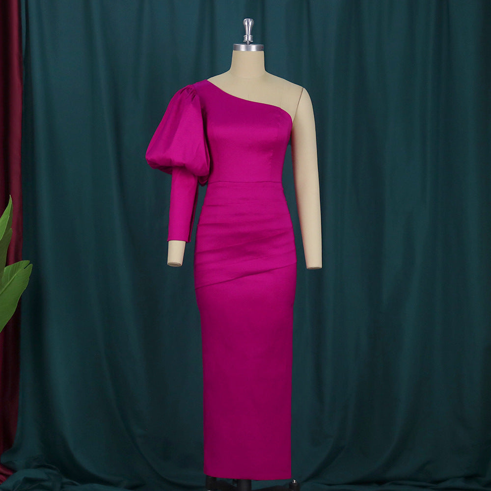 Sexy One Shoulder Rose Red Party Dresses-Rose Red-S-Free Shipping at meselling99